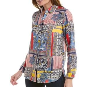 J. McLaughlin Brit Linen Long Sleeve Button Down in Palm Park Size Medium